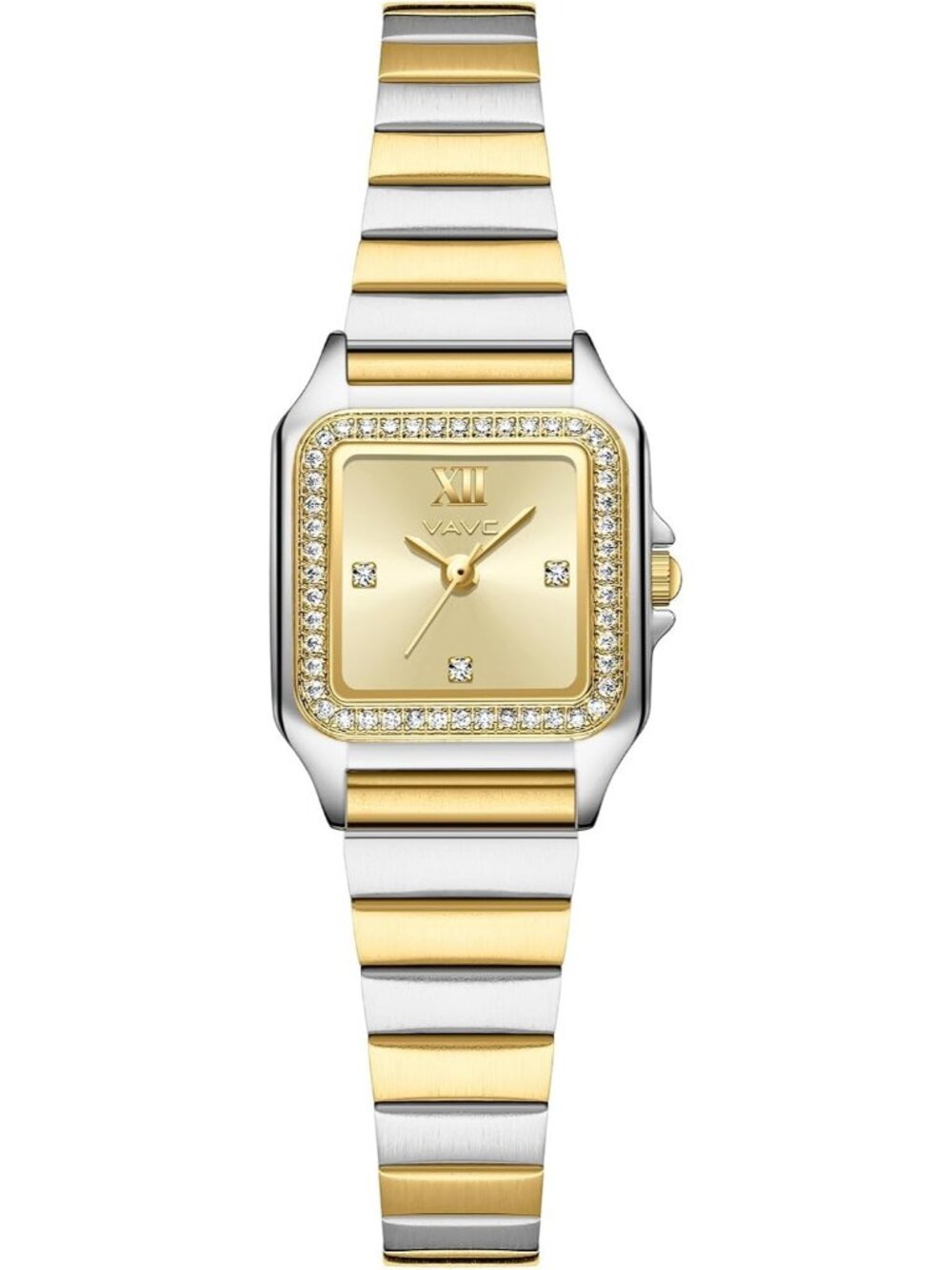 Women's Gold-Two Tone Diamond with Rectangular Case Minimalist Dial Wrist Watch
